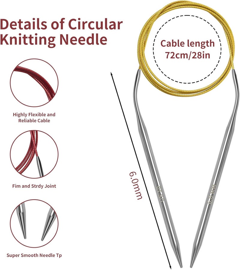Soosui 7.0 mm Circular Knitting Needles US10.75 |47 inches/120 cm | for Beginners Knitting Shawls, Scarves, Blankets and Other Large Projects! - Image 5